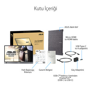 ASUS ZENSCREEN MB16AH 15,6 IPS 1920x1080 5MS Micro-HDMI USB-C MAT EKRAN, EYECARE Taşınabilir USB Monitör - Thumbnail
