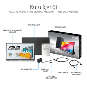 ASUS ZENSCREEN MB16AMT 15,6 TASINABILIR USB MONITOR IPS 1920x1080 5MS USB Type-C - Thumbnail