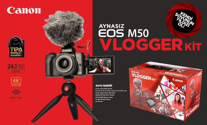 Canon EOS M50 15-45mm Aynasız Kamera Vlogger Kit