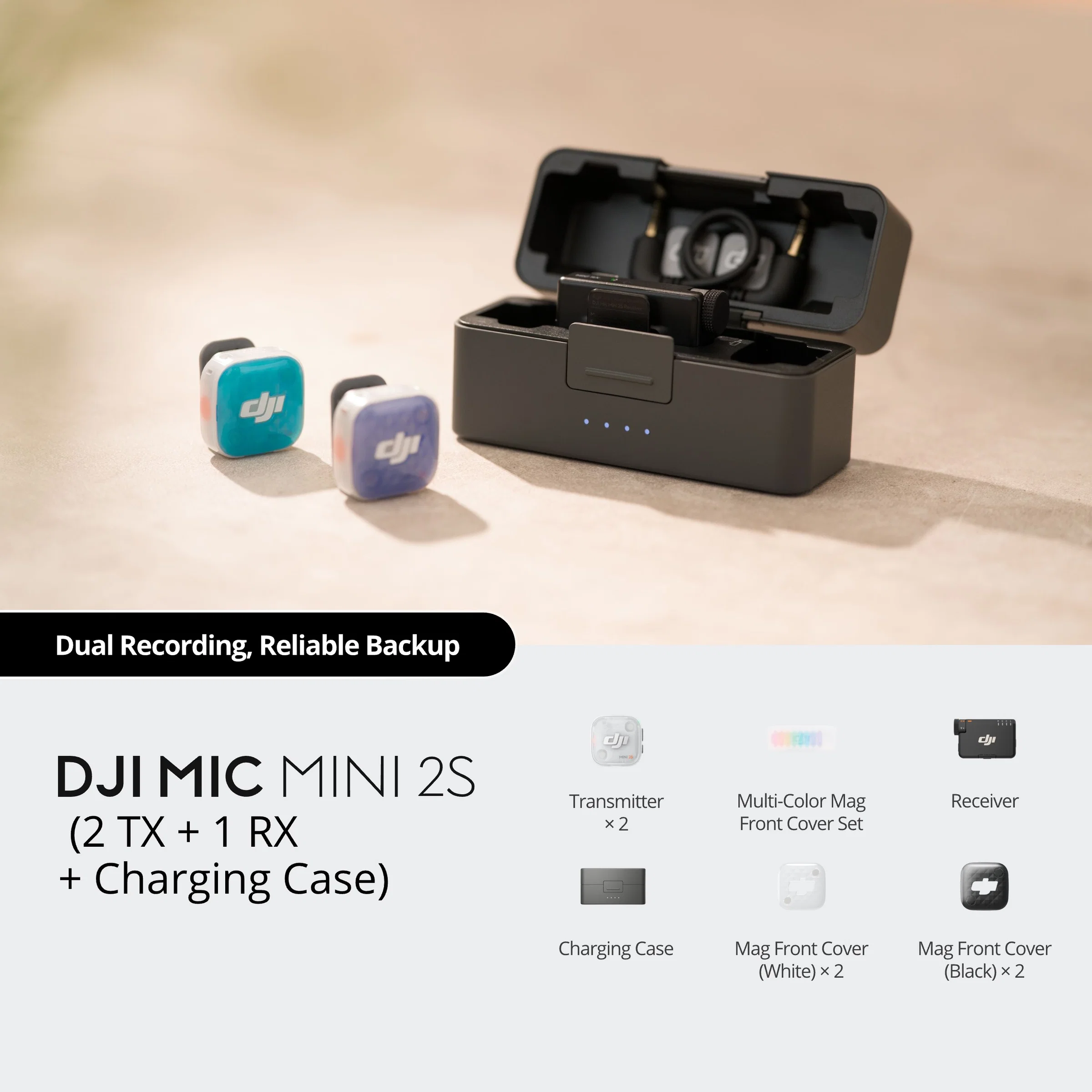 DJI Mic Mini 2S Kablosuz Yaka Mikrofonu (2 Verici + 1 Alıcı + Şarj Kutusu)