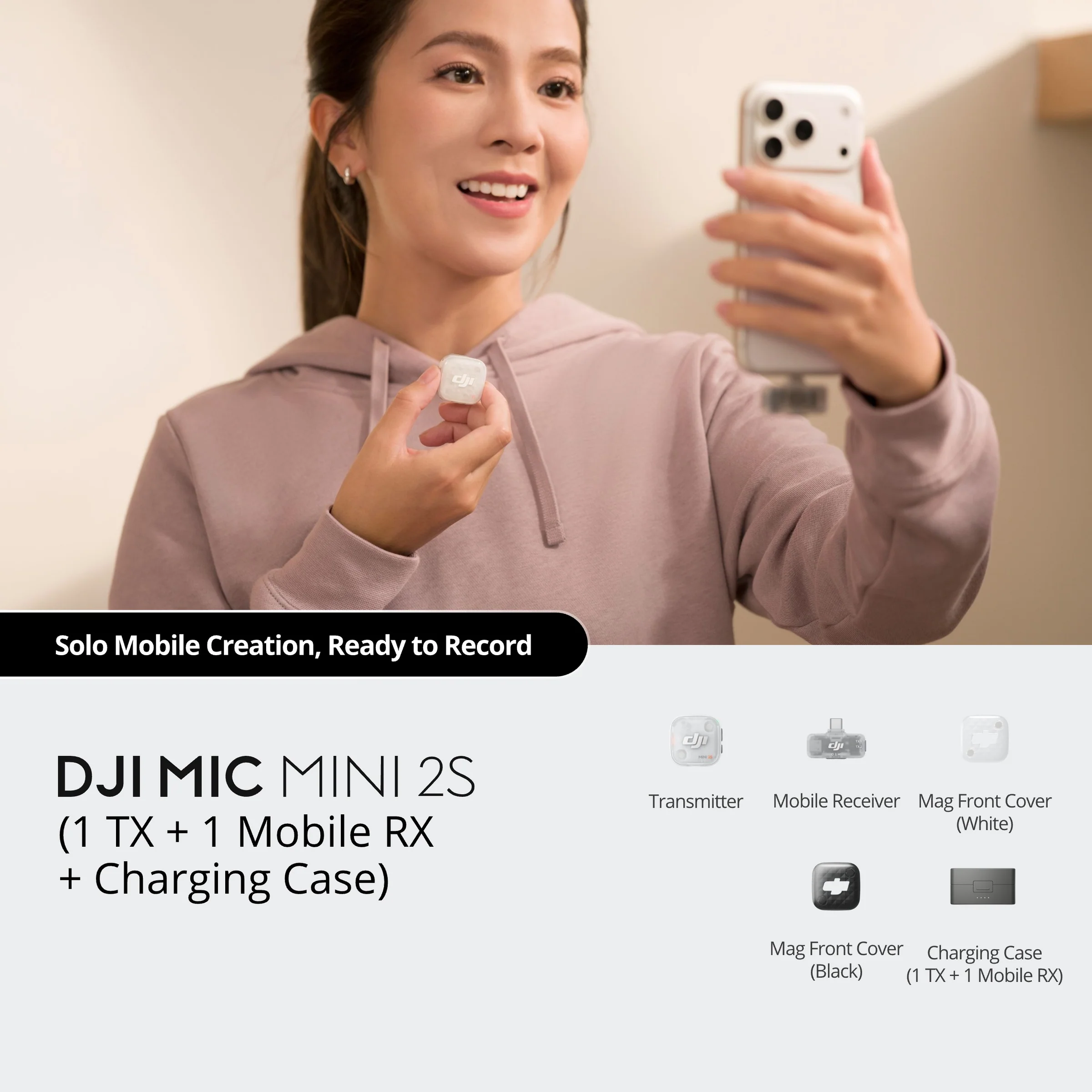 DJI Mic Mini 2S Kablosuz Yaka Mikrofonu (1 Verici + 1 Mobil Alıcı + Şarj Kutusu)