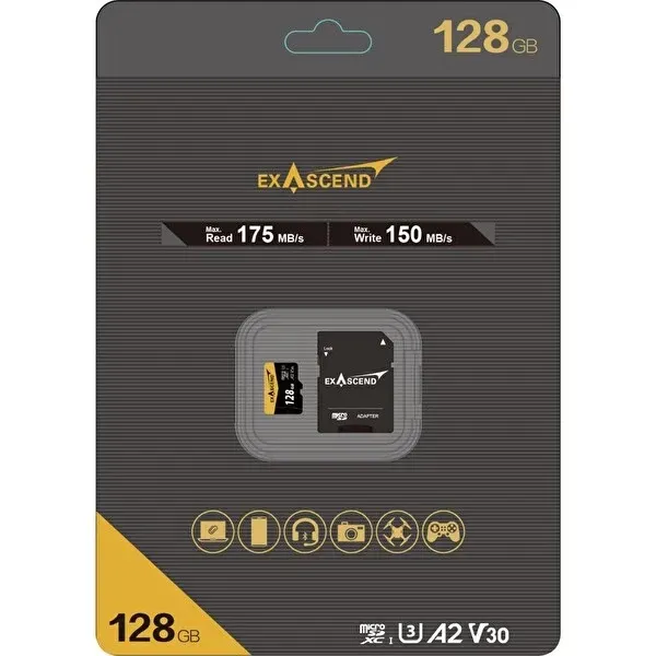 Exascend Catalyst microSD V30, A2 128GB, w/ adapter - 175MB/S Read -150MB/S Write - Thumbnail