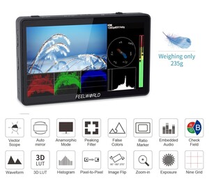 FEELWORLD F6 PLUS 6 inç 3D LUT Kamera Alan Monitörü 1920x1080 HD 4K HDMI - Thumbnail