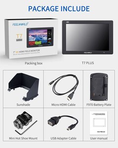 FEELWORLD T7 PLUS 7 İnç 3D LUT Kamera Alan Monitörü 1920x1200 4K HDMI - Thumbnail