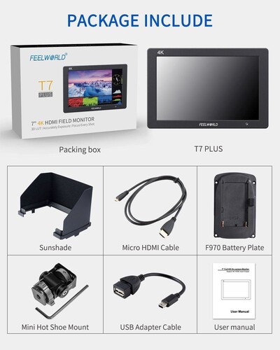 FEELWORLD T7 PLUS 7 İnç 3D LUT Kamera Alan Monitörü 1920x1200 4K HDMI