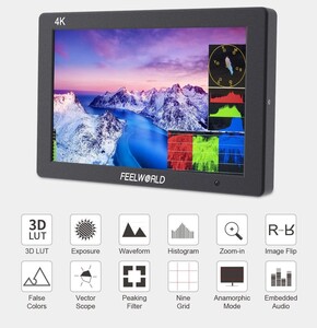FEELWORLD T7 PLUS 7 İnç 3D LUT Kamera Alan Monitörü 1920x1200 4K HDMI - Thumbnail