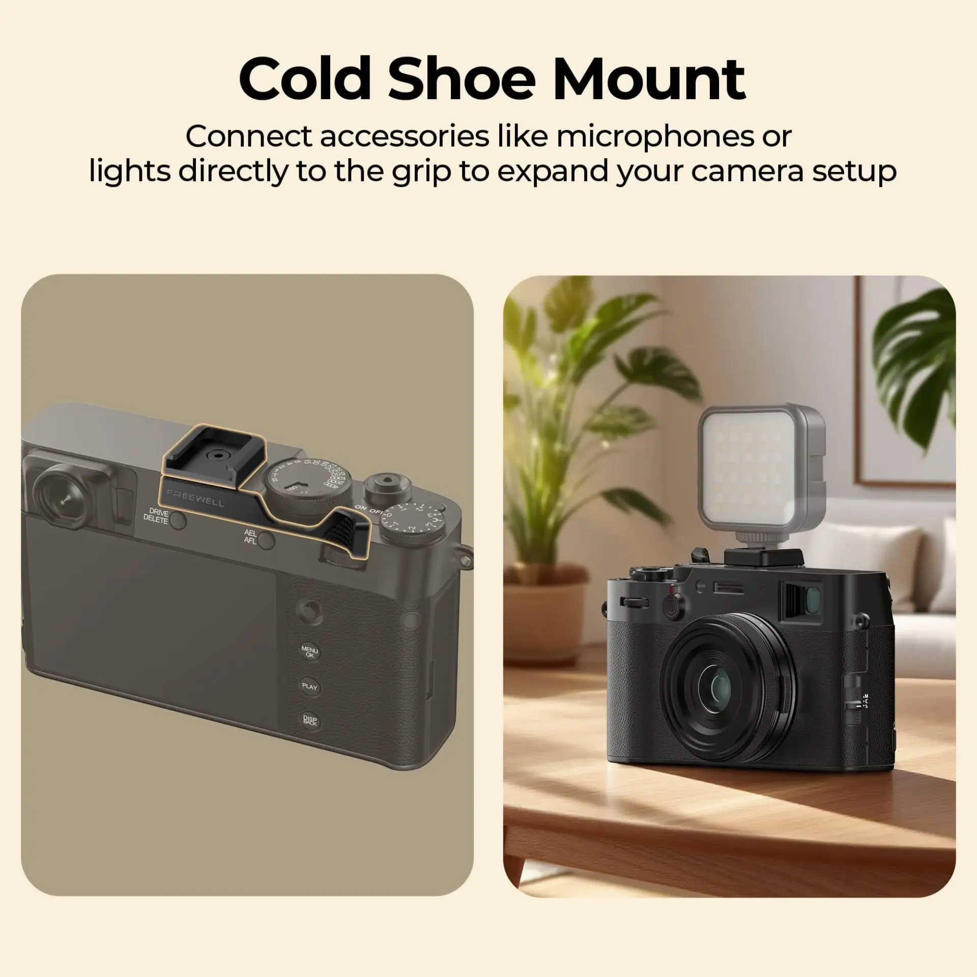 Freewell Fuji X100VI Thumb Grip with Cold Shoe Mount Siyah - Thumbnail