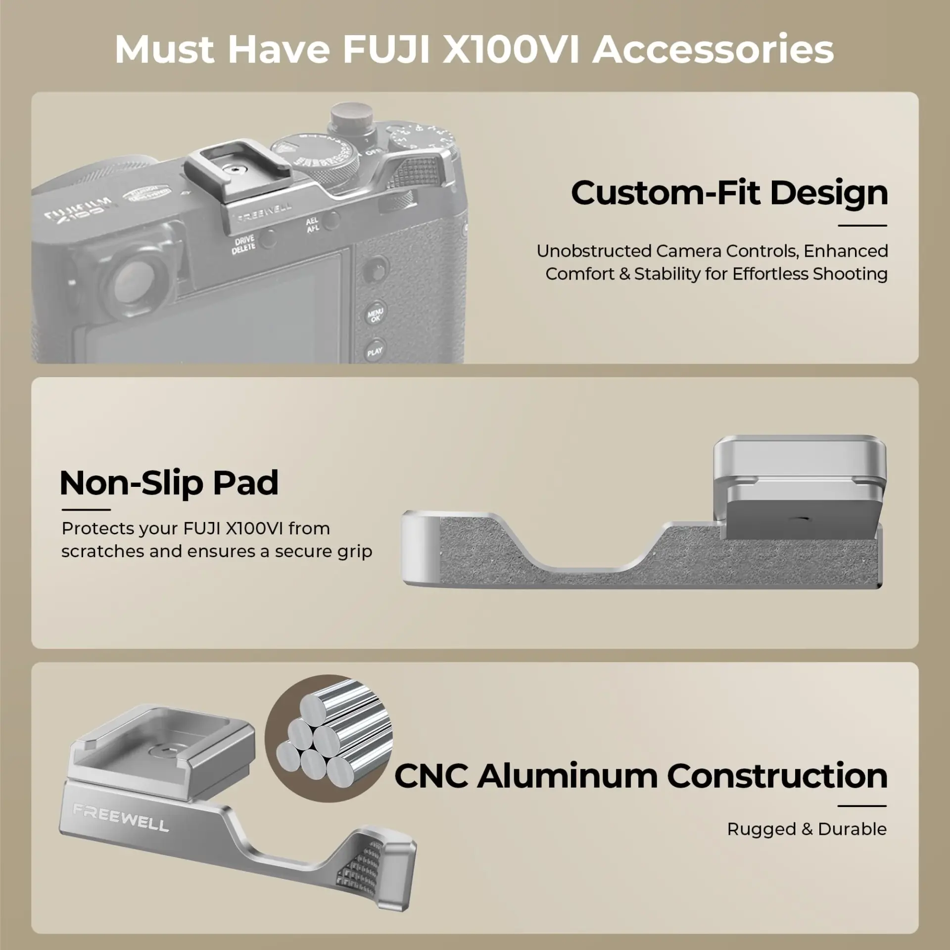 Freewell Fuji X100VI Thumb Grip with Cold Shoe Mount