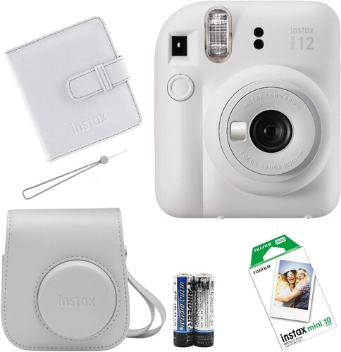 Fujifilm Instax Mini 12 Fotoğraf Makinesi + Askı + Pil + 10’lu Film (Beyaz)
