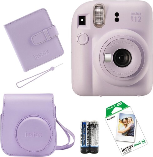 Fujifilm Instax Mini 12 Fotoğraf Makinesi + Askı + Pil + 10’lu Film (Lila)