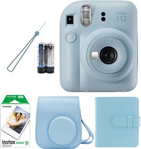 Fujifilm Instax Mini 12 Fotoğraf Makinesi + Askı + Pil + 10’lu Film (Mavi)