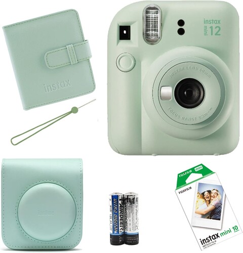 Fujifilm Instax Mini 12 Fotoğraf Makinesi + Askı + Pil + 10’lu Film (Yeşil)