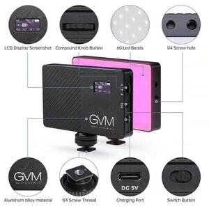 GVM 8RS RGB Kamera Üstü Dahili Akülü Mobil Led Işık (11x7cm) - Thumbnail