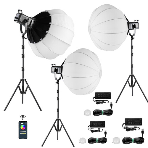 GVM PR150R Bi-Color & RGB Lantern Softbox Üçlü Video Işık Seti