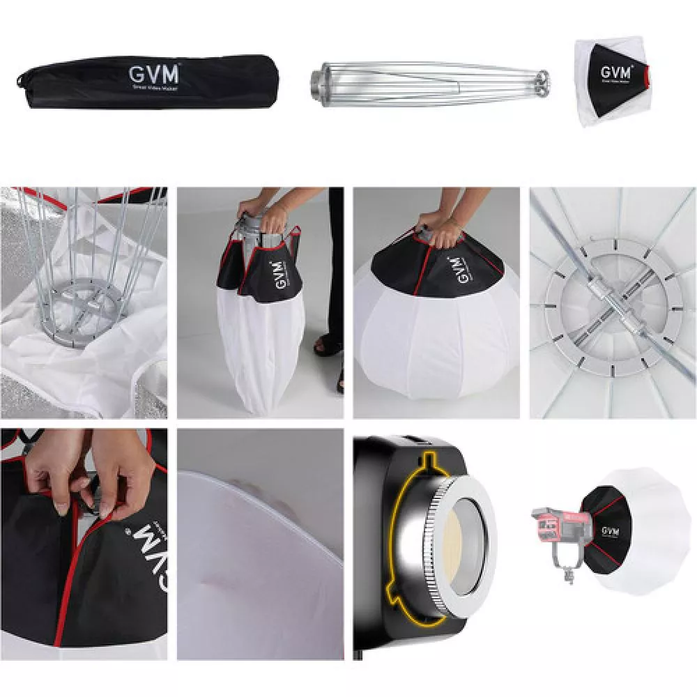 GVM Pro SD200B Bi-Color LED Video Spotlight COB Monolight with Lantern Softbox- Set 2
