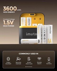 Imuto 3600 mWh AA Lityum Şarjlı Pil Seti (8’li) + 8 Yuvalı Şarj Ünitesi - Thumbnail