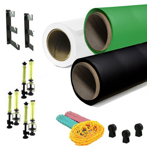 Kaiseberg Sabit Kağıt Sonsuz 3'lü Fon Perde (White, Green, Black) 2.70x11M