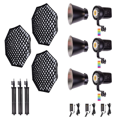 Kaiseberg SK-135FR RGB AIR Spotlight Işık 95cm Octagon Softbox Set - Üçlü Kit