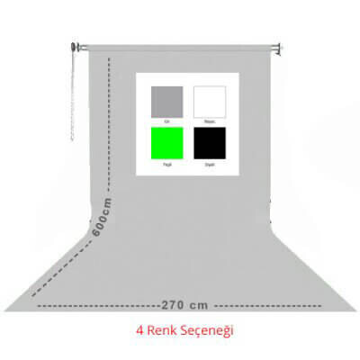 Kaiseberg Stüdyo Kumaş Fon ( 2,7 x 5,8m ) Boru Makara Zincir Sistemi-Beyaz
