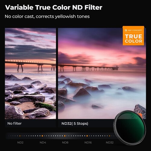 K&F Concept 82mm NANO-X ND2-32 (1-5 Stop) True Color Ultra Değişken Filtre