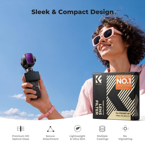 K&F Concept DJI Osmo Pocket 4P İçin 16 Parça Filtre Seti (Black Mist 1/4 + Black Mist 1/8 + UV + Işık Kirliliği Azaltma + CPL)