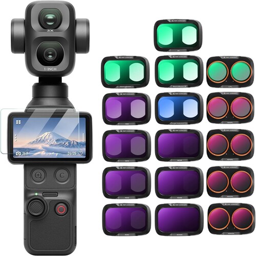 K&F Concept DJI Osmo Pocket 4P İçin 16 Parça Filtre Seti (Black Mist 1/4 + Black Mist 1/8 + UV + Işık Kirliliği Azaltma + CPL)