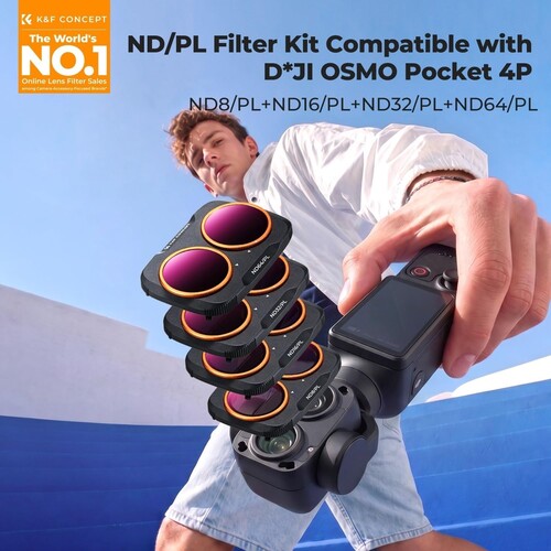K&F Concept DJI Osmo Pocket 4P İçin 4 Parça ND/PL Filtre Seti (ND8/PL, ND16/PL, ND32/PL, ND64/PL) (Plastik)