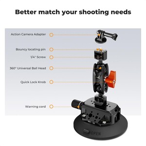 K&F - K&F Concept KF31.100 4,5'' Kamera Vantuzu Sihirli Kol Cep Telefonu Kelepçesi ve GoPro Adaptör ile (1)