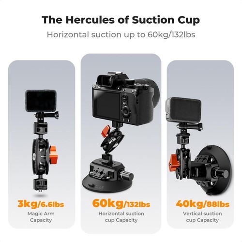 K&F Concept KF31.100 4,5'' Kamera Vantuzu Sihirli Kol Cep Telefonu Kelepçesi ve GoPro Adaptör ile