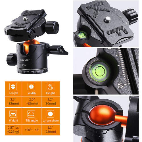 K&F Concept SA254M2 Alüminyum Tripod Ball Head Kit (KF09.089)