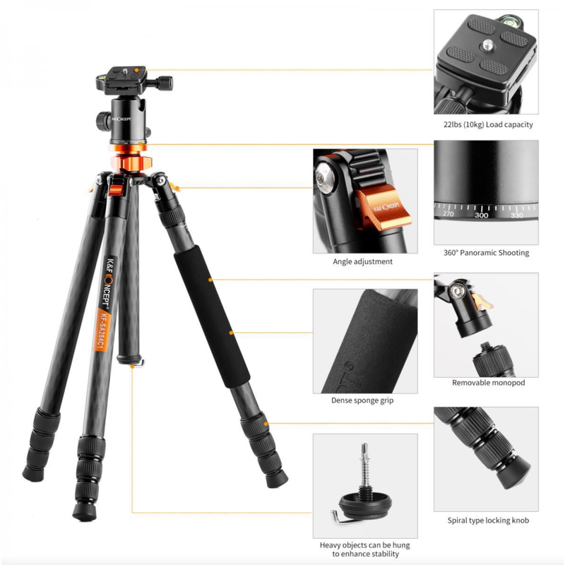 K&F Concept SA284C1 Ball Head Tripod/Monopod Kit (KF09.095)