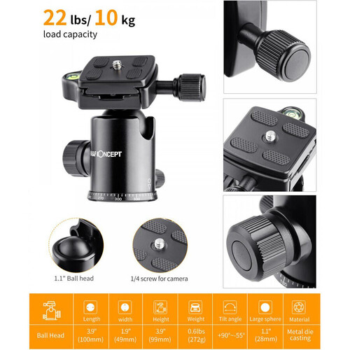 K&F Concept SA284C1 Ball Head Tripod/Monopod Kit (KF09.095)