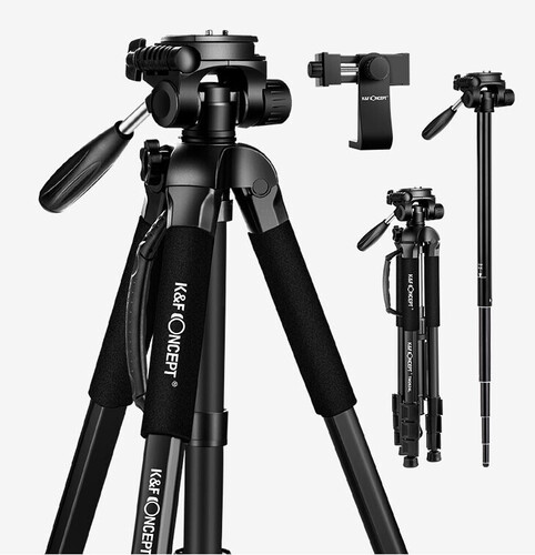 K&F Concept TM2624L 3-Way Pan Head Kompakt Tripod (KF09.050V2)