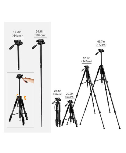 K&F Concept TM2624L 3-Way Pan Head Kompakt Tripod (KF09.050V2)