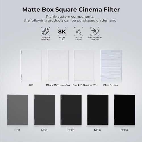 K&F NANO-X ND4 (2 Stop) 4x5.65 Filtre Tilta SmallRig ve Diğer Matbox ile Uyumlu HD Optik Cam