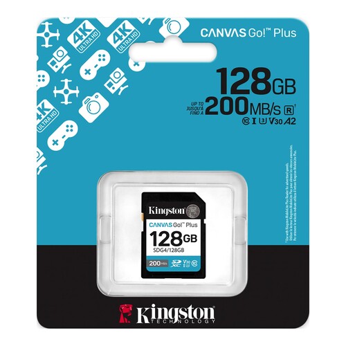 Kingston 128GB SDXC Canvas Go! Plus Gen4 200MB/s C10 UHS-I U3 V30