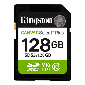 Kingston 128GB SDXC Canvas Select Plus Gen3 150MB/s C10 UHS-I U1 V10 - Thumbnail