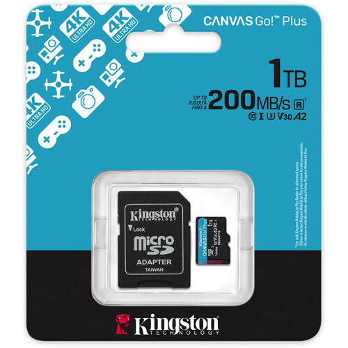 Kingston 1TB microSDXC Canvas Go! Plus Gen4 200MB/s A2 U3 V30 + Adaptör