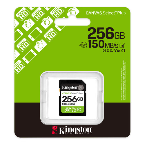Kingston 256GB SDXC Canvas Select Plus Gen3 150MB/s C10 UHS-I U1 V10