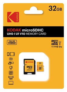 Kodak - Kodak 32GB microSD Premium UHS-I C10 U1 V10 + SD Adaptör (Sarı)