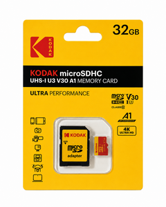 Kodak - Kodak 32GB microSD Ultra UHS-I U3/V30/A1 + SD Adaptör (Kırmızı)