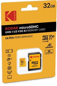 Kodak - Kodak 32GB microSD Ultra UHS-I U3/V30/A1 + SD Adaptör (Sarı)