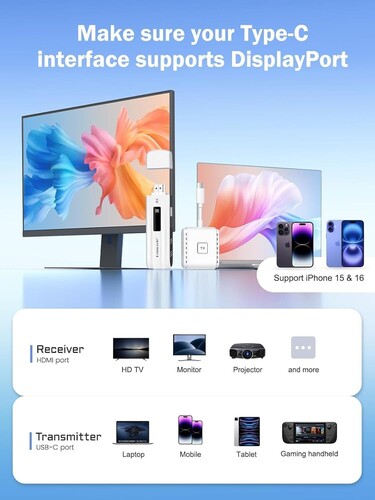 LEMORELE P300 Kablosuz USB C HDMI Görüntü Aktarım Kiti