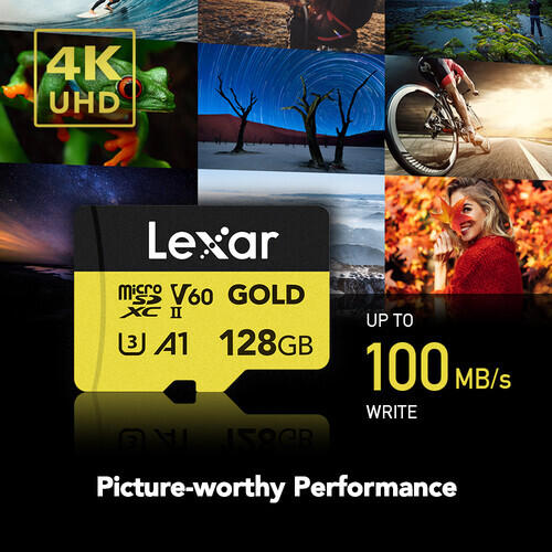 Lexar 128GB 280 MB/s UHS-II / V60 / U3 MicroSD Hafıza Kartı (Gold Serisi)