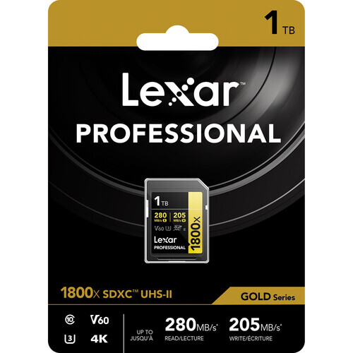 Lexar 1TB 280MB/s Profesyonel 1800x SDXC UHS-II V60 Hafıza Kartı (Gold Serisi)
