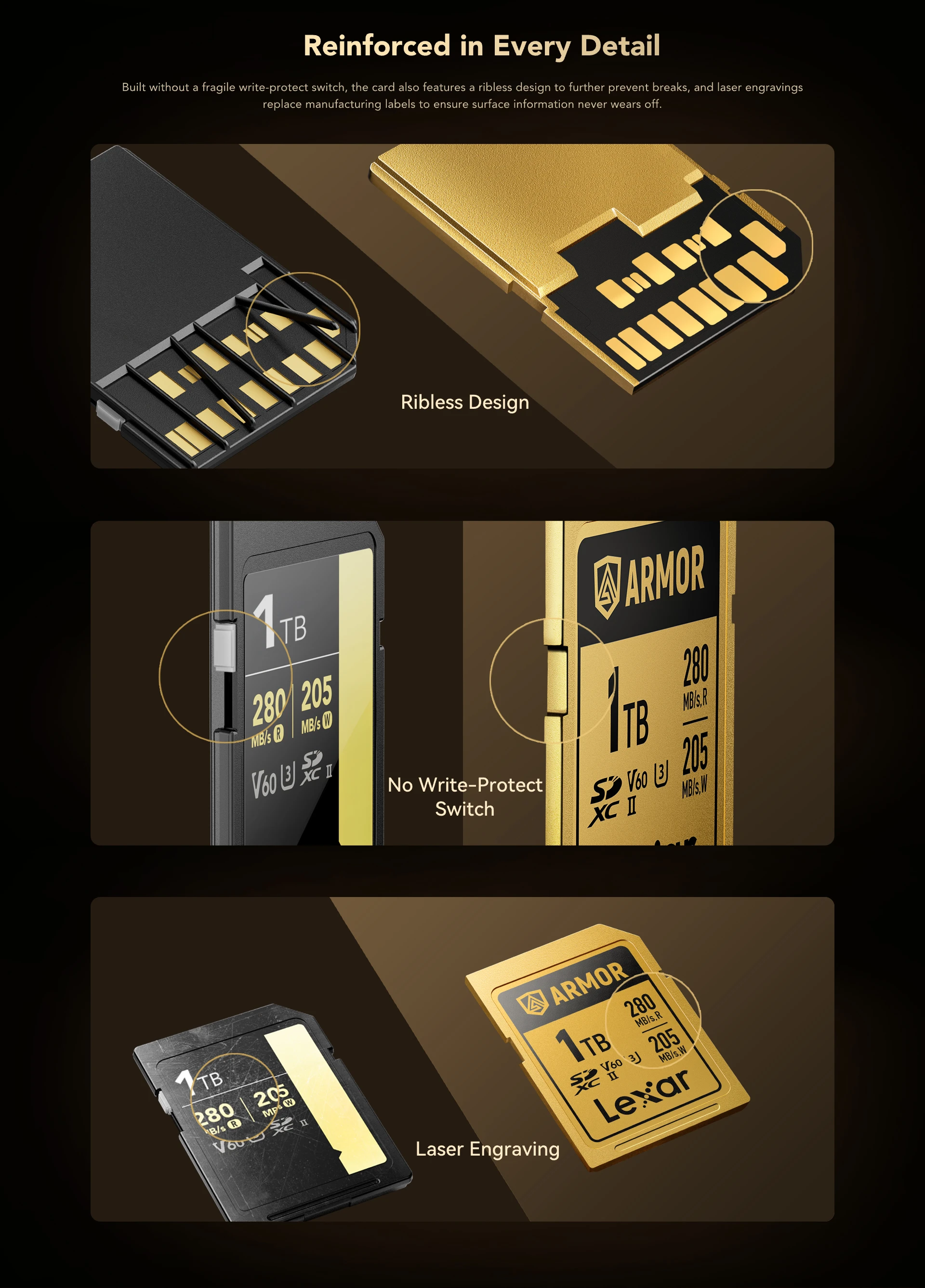 Lexar 512GB 280MB/s ARMOR GOLD Serisi SDXC UHS-II Hafıza Kartı - Thumbnail