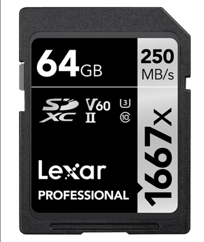 Lexar 64GB 1667X U3 V60 4K SD Hafıza Kartı 250 Mb/s