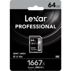 Lexar 64GB 1667X U3 V60 4K SD Hafıza Kartı 250 Mb/s - Thumbnail