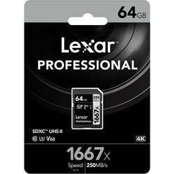Lexar - Lexar 64GB 1667X U3 V60 4K SD Hafıza Kartı 250 Mb/s (1)