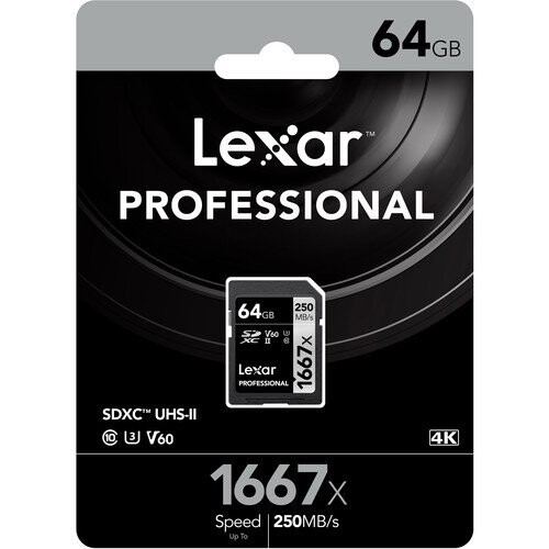 Lexar 64GB 1667X U3 V60 4K SD Hafıza Kartı 250 Mb/s